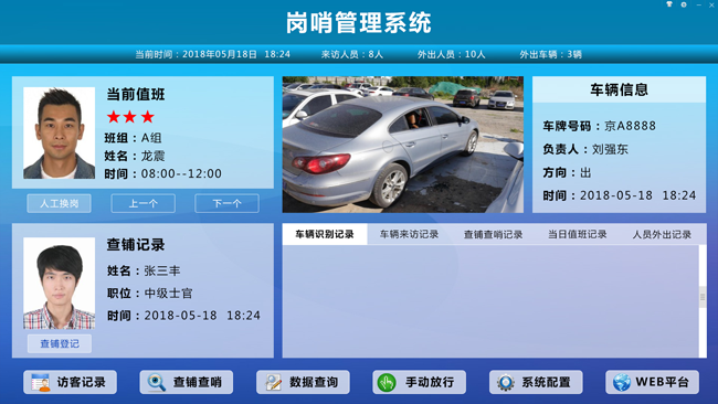 智能岗哨系统（电子岗哨系统)：访客登记，人员管理，车辆管理，查铺查哨，岗哨轮班